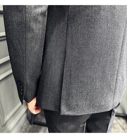 Men's 3 Piece Suit Set Double‑Button Slim Fit Solid Color Business Casual Wedding Party Jacket Vest Pants Formal Outfit for Men