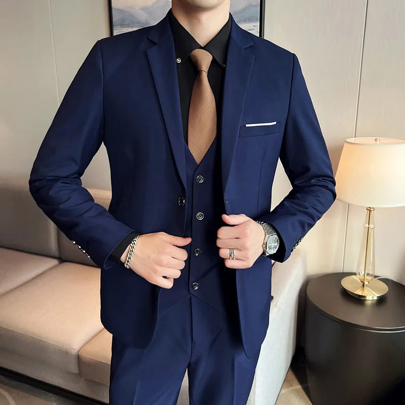 Men's Three-Piece Slim Fit Suit – England Style, Business Casual & Wedding, Navy/Black/Grey