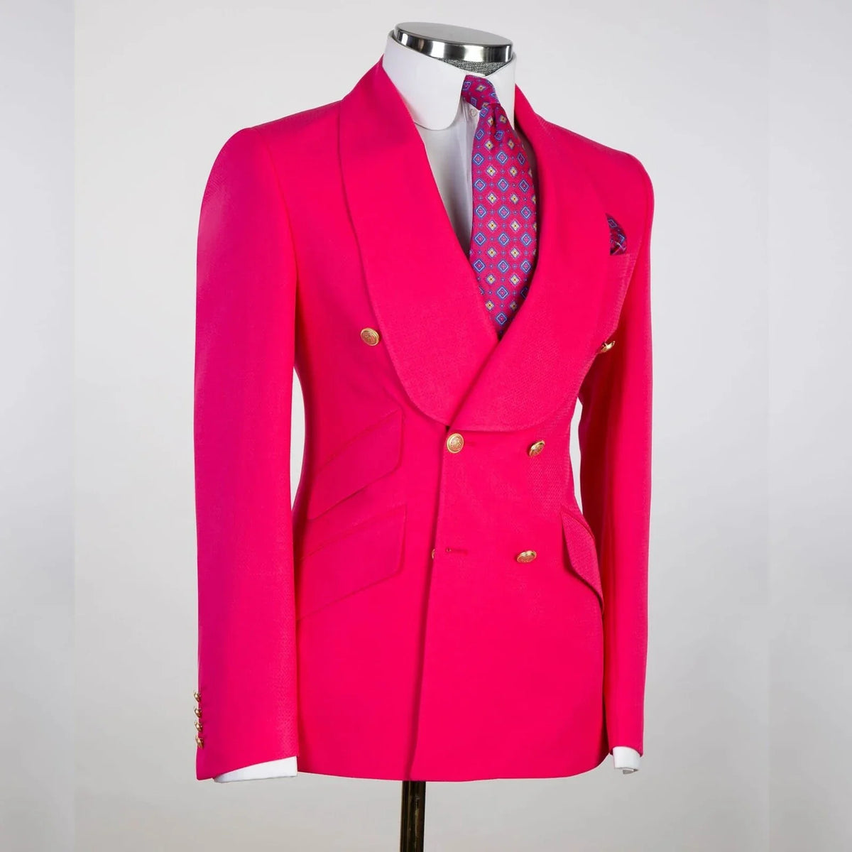 Men's Hot Pink Double Breasted Shawl Lapel Solid Color One Piece Wedding Groom's Costume Jacket Regular Fit