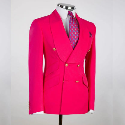 Men's Hot Pink Double Breasted Shawl Lapel Solid Color One Piece Wedding Groom's Costume Jacket Regular Fit