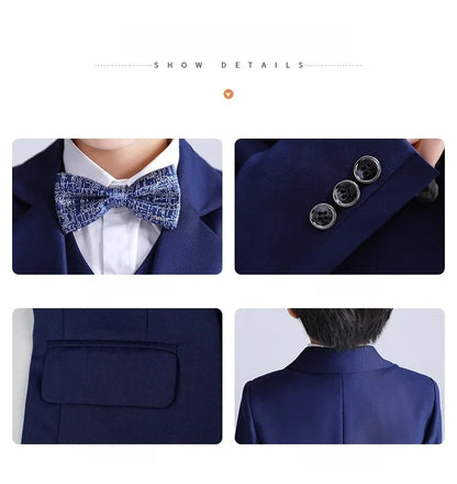 Flower Boys Slim Fit Wedding Dress 1-11Years Children's Jacket Vest Pants Bowtie 4Pieces Birthday Party Performance Costume