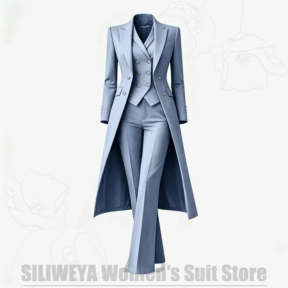 Women's Suit 3 Piece Double Breasted Long Coat Vest Pants Elegant Formal Business Wear Luxury Wedding Party Prom Outfit 2026