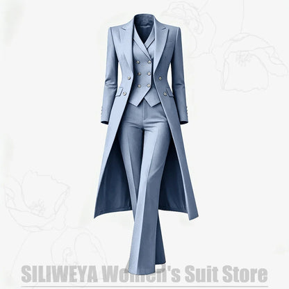 Women's Suit 3 Piece Double Breasted Long Coat Vest Pants Elegant Formal Business Wear Luxury Wedding Party Prom Outfit 2026