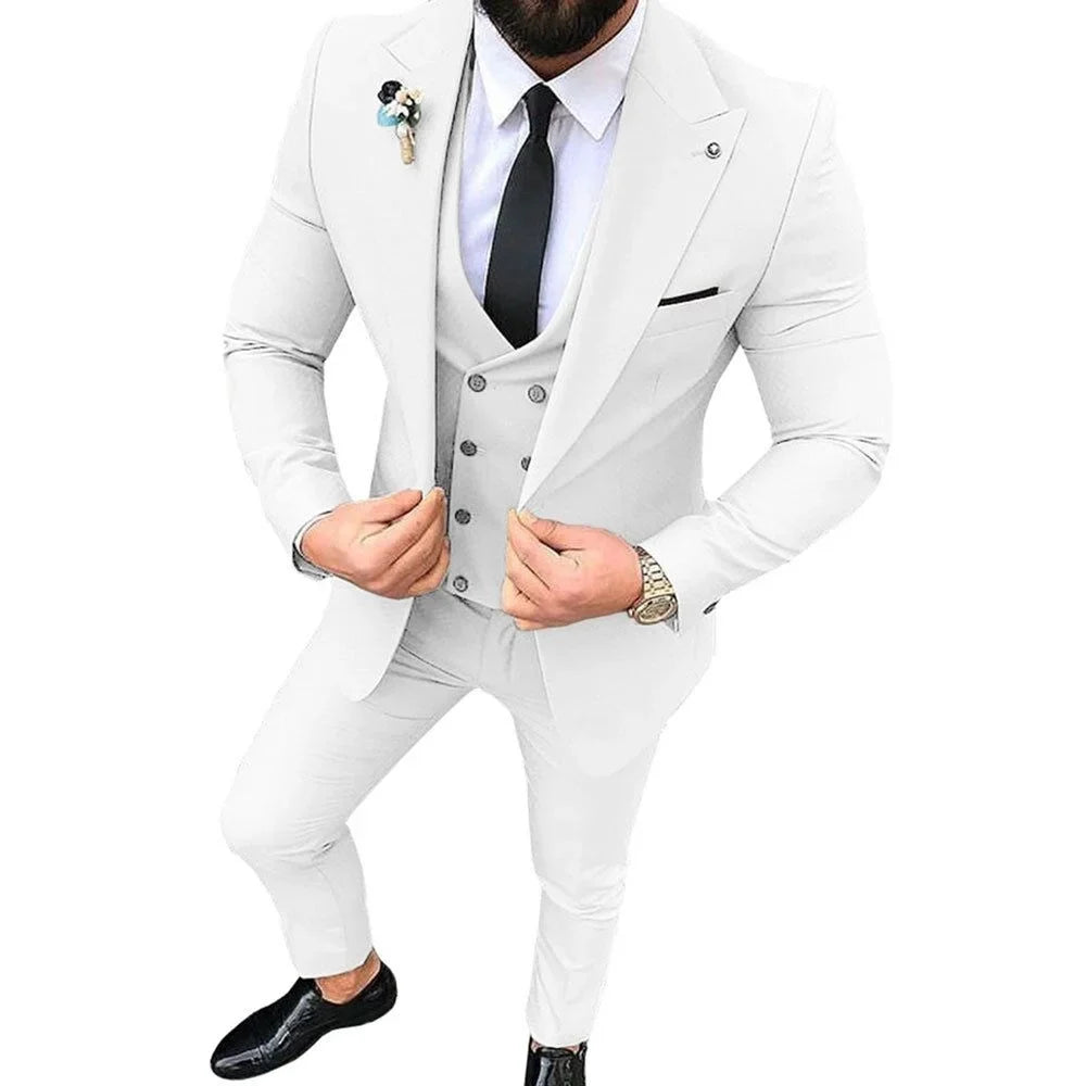 Ensemble de 3 costumes de smoking pour homme avec blazer, gilet simple boutonnage et pantalon pour mariage et occasions professionnelles décontractées