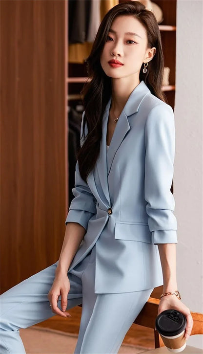 2025 Fashion Ladies Pant Suit Women Black Striped Female Business Work Wear Formal Jacket Blazer and Trouse