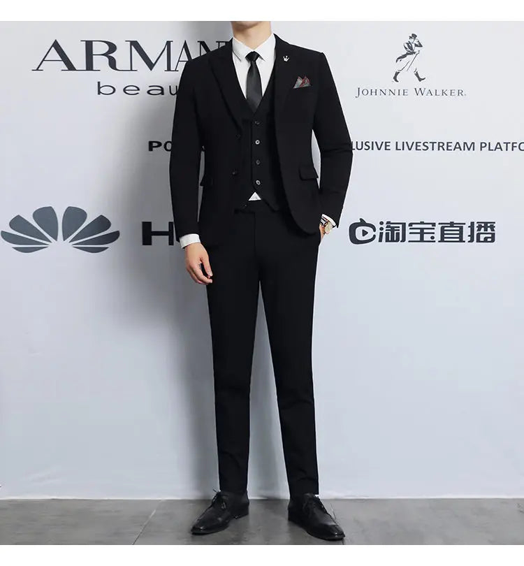 High-quality men's fashionable, stylish and casual new men's formal evening dress three-piece set casual suit