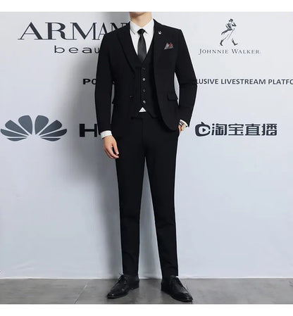 High-quality men's fashionable, stylish and casual new men's formal evening dress three-piece set casual suit