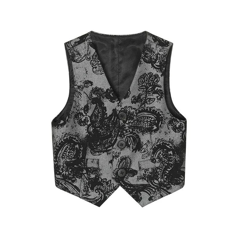 Children's Embroidered Suit Set Flower Boys Wedding Outfit Kids Jacket Vest Pants Tie 4Pieces Birthdy Party Clothes Set
