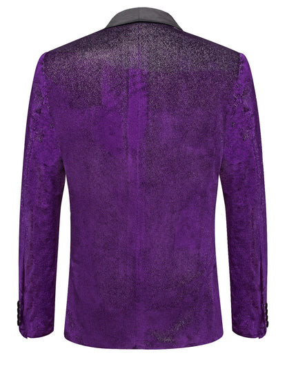 Glitter Purple Velvet Mens Tuxedo Jacket, Satin Lapel Single Breasted Blazer Wedding Prom Party Suit Coat