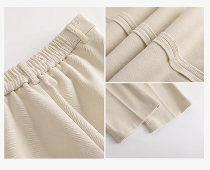 Autumn Winter 2024 New Apricot Coffee Black Elegant Double Breasted Blazer Top And Women High Waist Wide Leg Pant Two Piece Set
