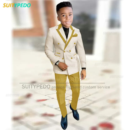 Fashion Suit For Boys Evening Dinner Tailor-made High Quality Outfits Fashion Children Double Breasted Blazer Pants Two Pieces