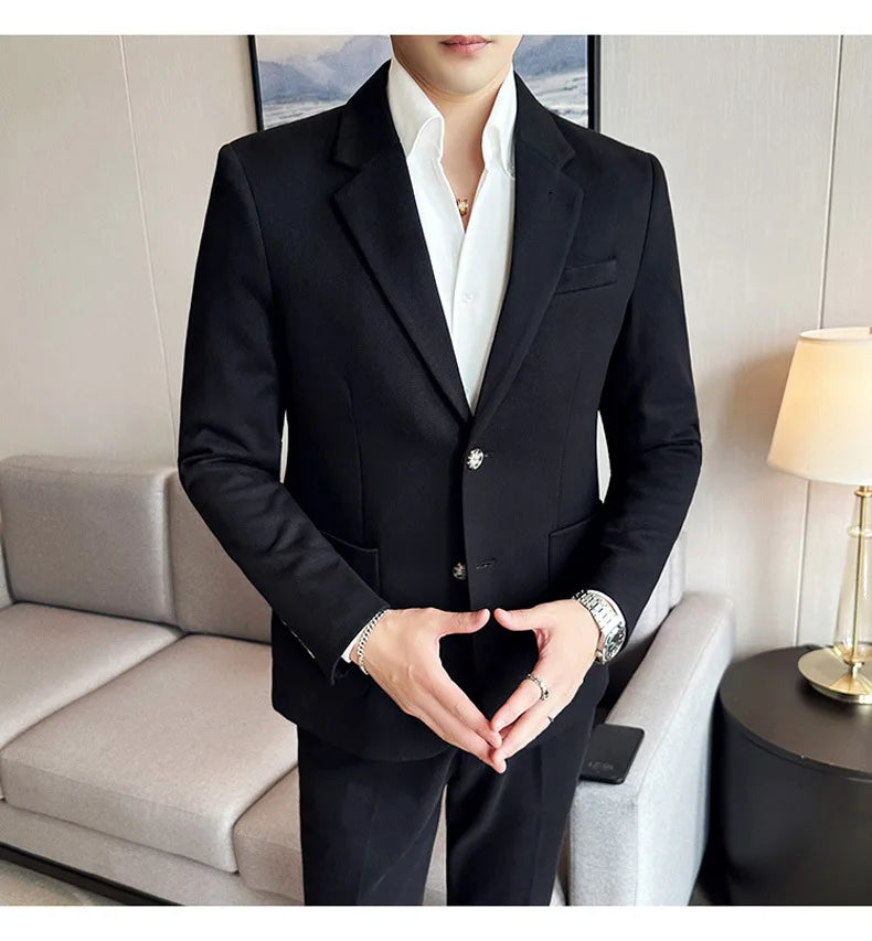 Autumn Winter New Woolen Slim Fit Suit Coat Men Fashion Casual Business Social Party Dress Men's Suit Jackets Tailcoats 4XL-M