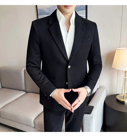 Autumn Winter New Woolen Slim Fit Suit Coat Men Fashion Casual Business Social Party Dress Men's Suit Jackets Tailcoats 4XL-M