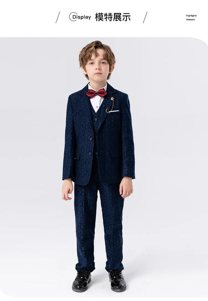 Clearance Stock sale Boys Spring Plaid 3Pieces/Set Jacket Vest Pants Photography Suit Kids Wedding Party Dress Children Costume