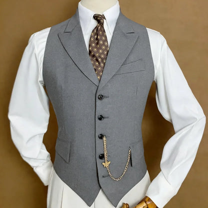 Men's Vest with Lapel Single Breasted Solid Waistcoat for Wedding & Formal Occasions