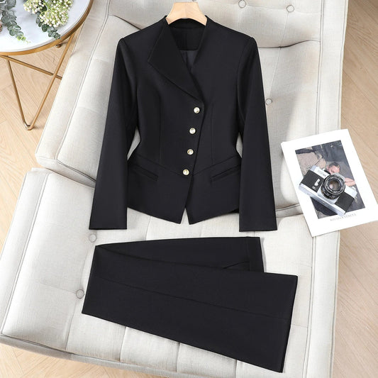 Elegant Chic Blazer Pants Set for Woman 2 Pieces Matching Sets Autumn 2026 Korean Fashion Jacket and Trousers Suit Black