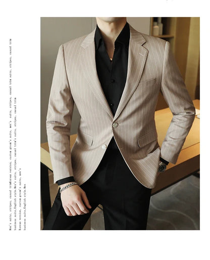 2026 New Simple Versatile Striped Suit Jacket for Men Slim Fit Casual Business Blazers Wedding Social Host Party Jackets S-5XL