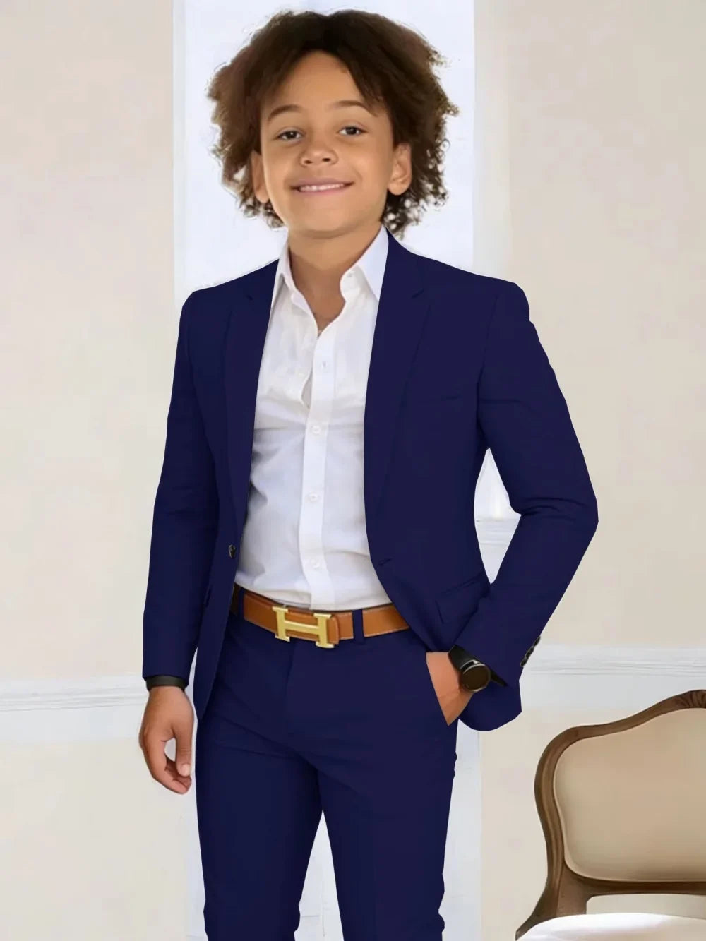 Boys Stylish Suit Set 2 Pieces Piano Performance Wear Ome Button Classy Kids Slim Fit Suits For Wedding Notched lapel Tuxedo