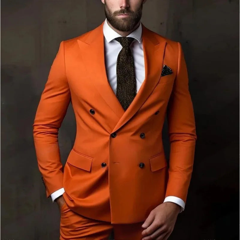 Olive Green Men's 2 Piece Blazer+Pant Wedding Dress Suits Slim Fit Lapel Party Leisure Formal Male Suit For Groomsman Suits