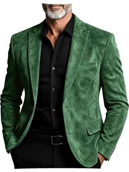 Luxury Men's Suede Blazer Notched Lapel Casual Business Sport Coat Slim Fit Gentleman Formal Wedding Office Suit Jacket Autumn