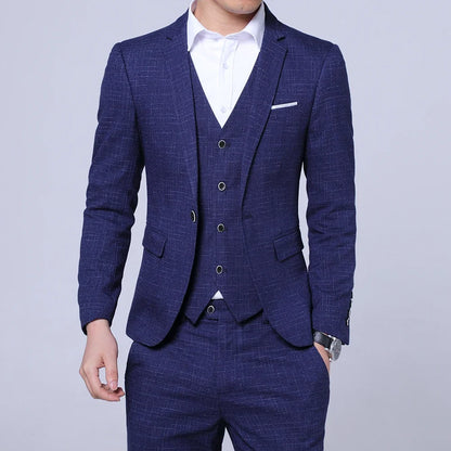 Men's Slim Fit Plaid Suit – 3-Piece & 2-Piece Formal Tuxedo for Wedding, Business & Social Events