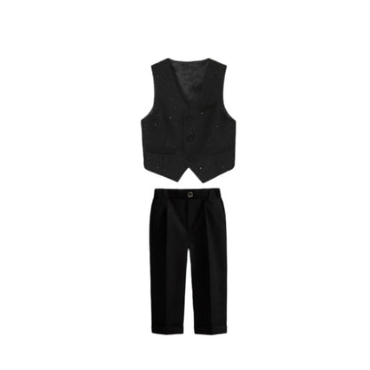 Flower Boys Wedding Suit Set Children's Piano Performance Costume Kids Blazer Vest Pants Bowtie Brooch 5Pieces Clothes Set