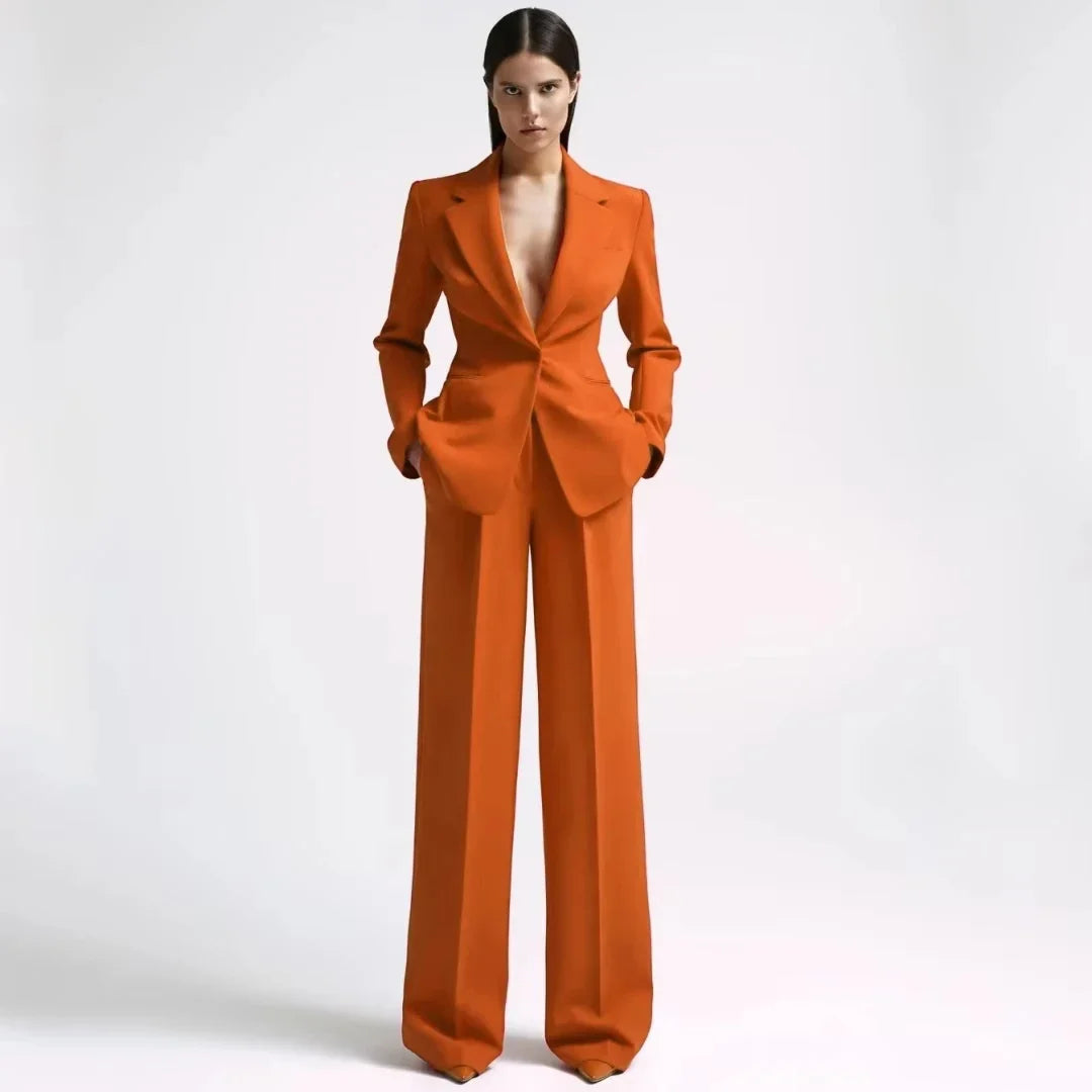 Women Suit 2 Pieces Red With Lapel Single Button For Wedding Party Business Work Daily Commute Casual Shopping Blazer And Pant