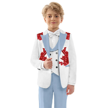 Hot Sale Boys Jacquard Suits 4 Pieces Wedding Ring Bearer Outfit Exquisite Slim Fit Suit Set For Kids School Performance Wear