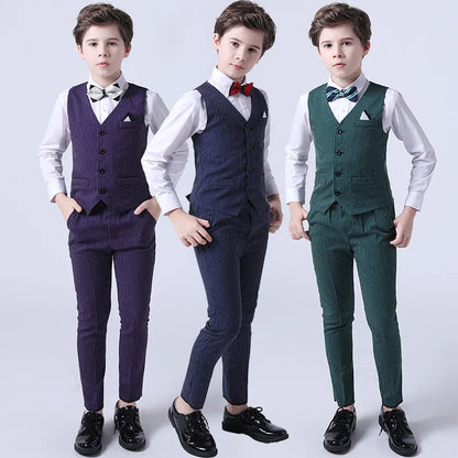 Boys Formal Vest Pants 2-Piece Suit Set for Kids – Striped Wedding & Party Wear