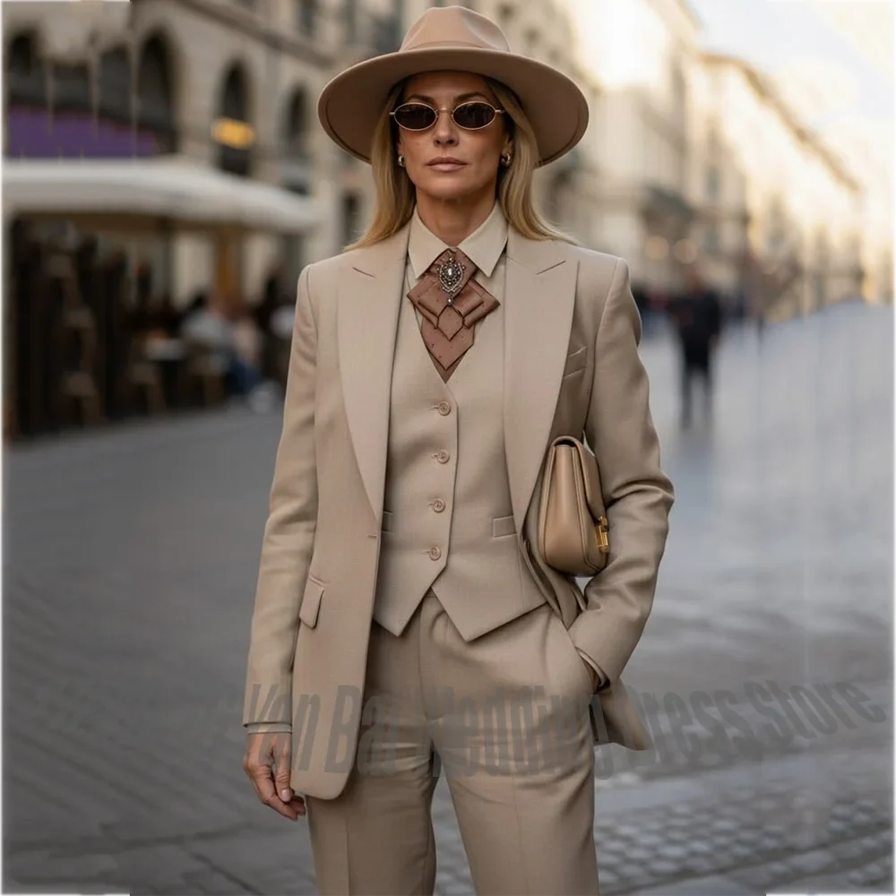 Customized Women Suit 3 Pieces Peak Lapel Single Button High Street Style Business Formal Office Lady Outfit(Blazer+Vest+Pants)