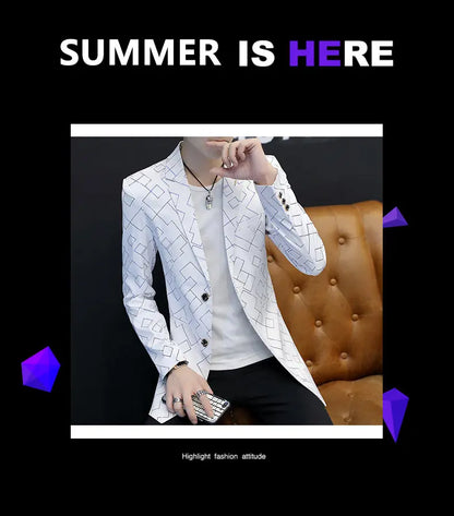 Blazer Fashionable Outdoor Travel Youthful Wedding Versatile Host Gentleman Slim-fit Casual Mid-length Stripes Men's Blazer