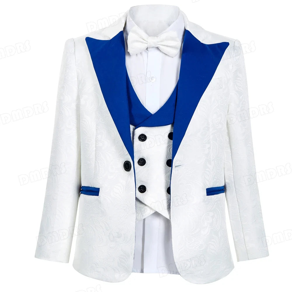 Boys Suit Set 4 Piece Kids Formal Tuxedo Paisley Blazer Vest Pants for Wedding
