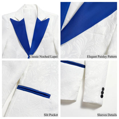 Boys Suit Set 4 Piece Kids Formal Tuxedo Paisley Blazer Vest Pants for Wedding