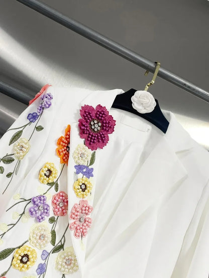 Elegant Women New Autumn Embroidery Floral Blazer Jacket Loose Fit Single Button Work Suit Coat Outwear Fashion Office Ladies
