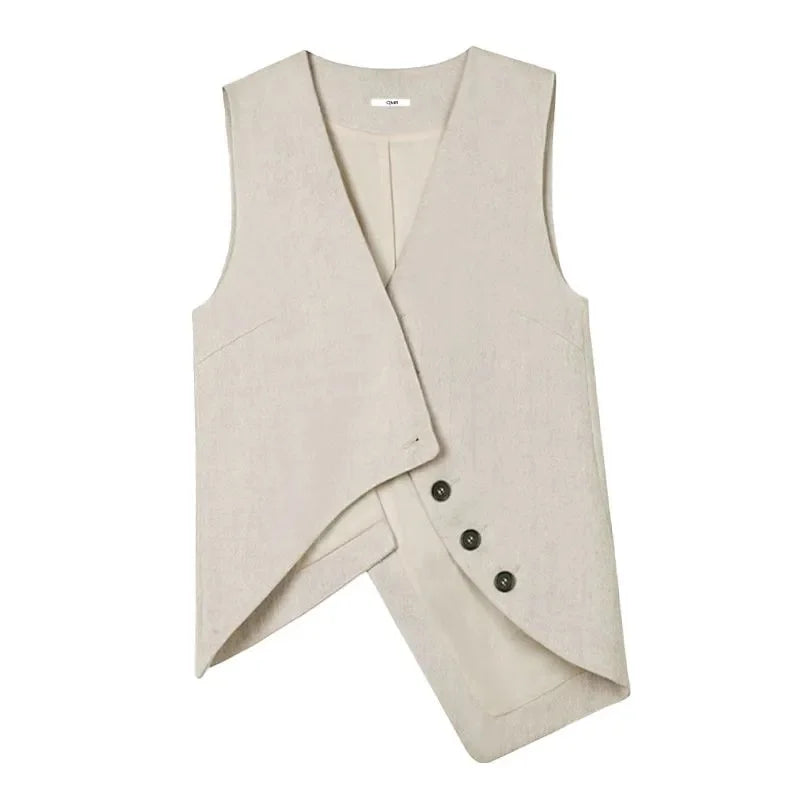 Summer Women High End Suit Sleeveless Outwear Spring Female Casual Waistcoat Jacket Korean Ladies Fashion Solid Color Vest Coat