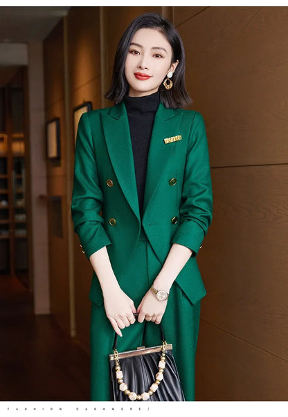 Elegant Women's Double Breasted Blazer Pants Set 2025 Autumn Winter Fashion Office Work Outfit Lady Matching Set Trousers Jacket