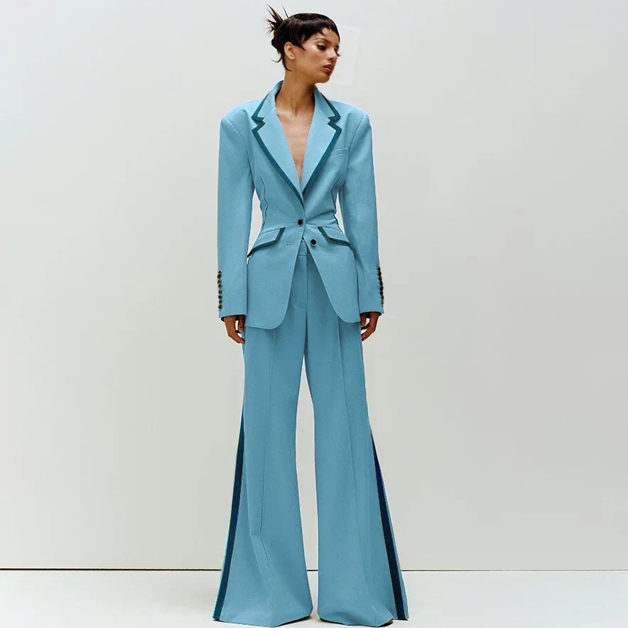 Women's Suit Slim Fit Two Piece(Blazer+Flare Trousers) Pants Set Professional Business Workwear Daily Outfit Suits for Ladies