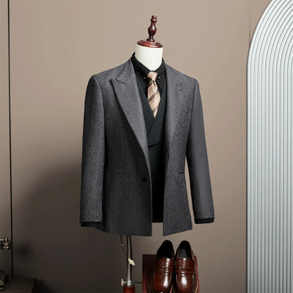 Men's Large Size Autumn Blazer – Smart Casual Polyester Suit Jacket