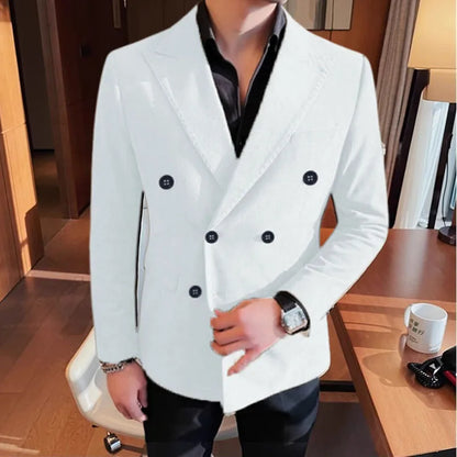 Autumn Winter Corduroy Suit Jacket Purple Man Suit Coat Solid color Double breasted slim fit Suit Man tops