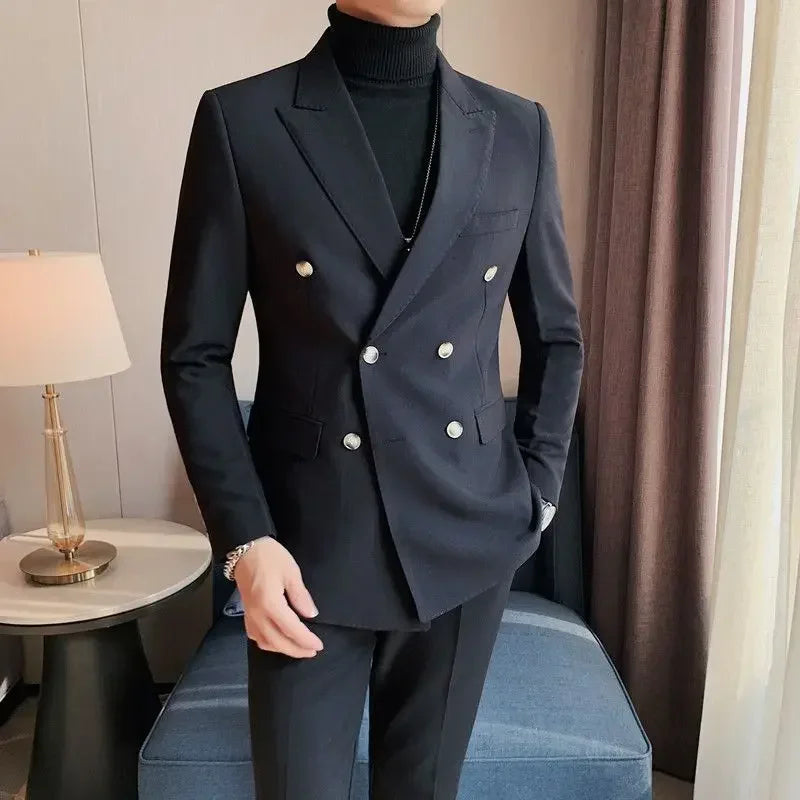 Men's Double Breasted Blazer Korean Style for Banquet and Business