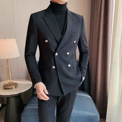 Men's Double Breasted Blazer Korean Style for Banquet and Business