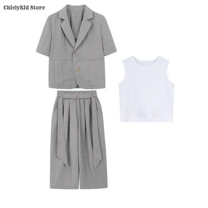 Boys Solid Short Sleeves Blazer Jack Vest Pants Children Suit Waistcoat Wedding Clothes Sets Toddler Formal Dress Kids Tuxedos