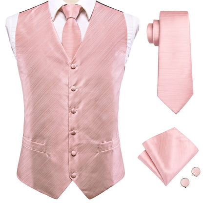 Men's Waistcoat Suit Set with Jacquard Floral Vest, Tie, Hanky & Cufflinks for Wedding and Business