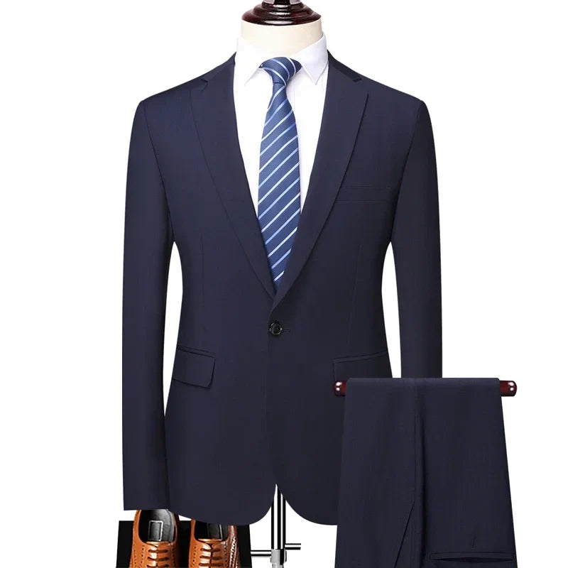 Men's Two-Piece Suit Blazer and Pants British Style Slim Fit for Business and Wedding