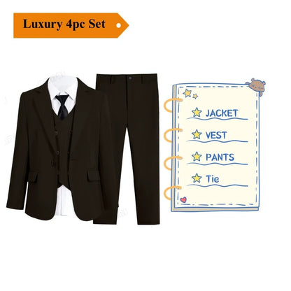 Boys 4-Piece Formal Suit Set – Kids Wedding & Prom Tuxedo with Jacket, Vest, Pants & Tie