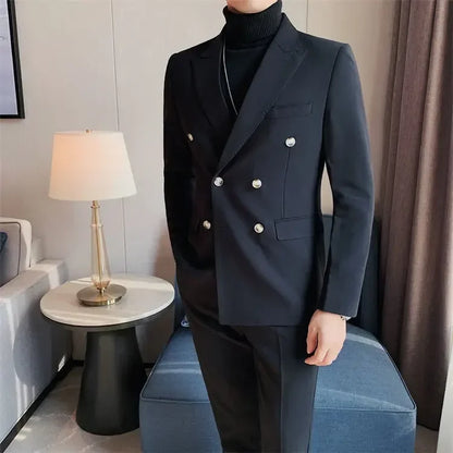 Men's Double Breasted Blazer Korean Style for Banquet and Business