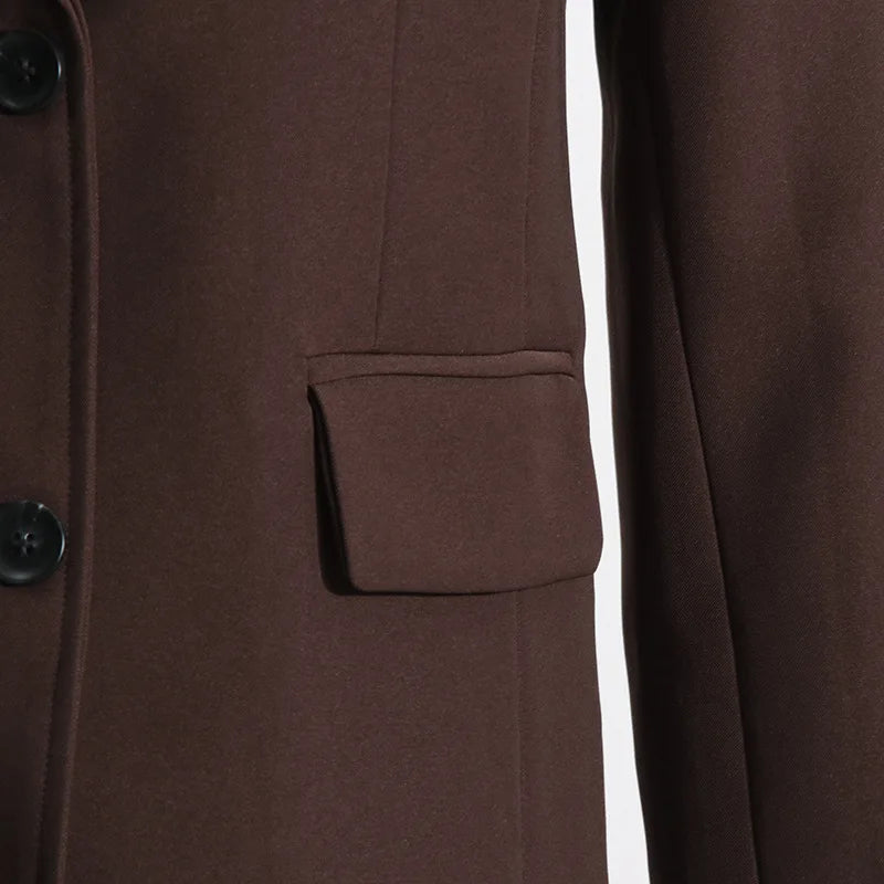 Spring Autumn New Women Blazer Solid Color Single Breasted Notched Collar Fashion Elegant Coat High-end Chic Jacket HK18269