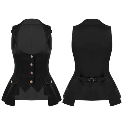 Women Victorian Waistcoat Gothic Costume Medieval Sleeveless Renaissance Satin Vests for Halloween Carnival Punk Clothing