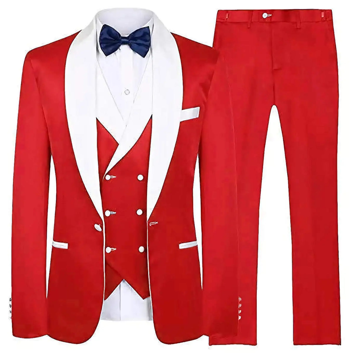 Men's Suit Navy Blue Groom Tuxedos White Shawl Lapel Men Suits with Pants Wedding Business Suit 3 Piece