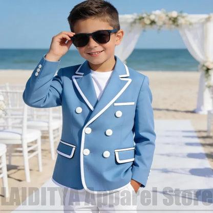 Boys Formal Suit 2 Piece Double Breasted Blazer with White Trousers Fashion Outfit For Daily Casual Page Boy Wedding Party